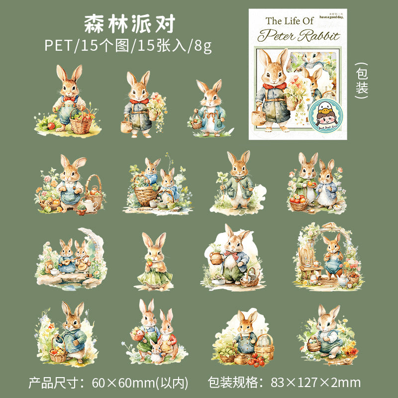 PET Sticker Pack - Peter Rabbit's Life Series - 15 Pcs - ViktaShop