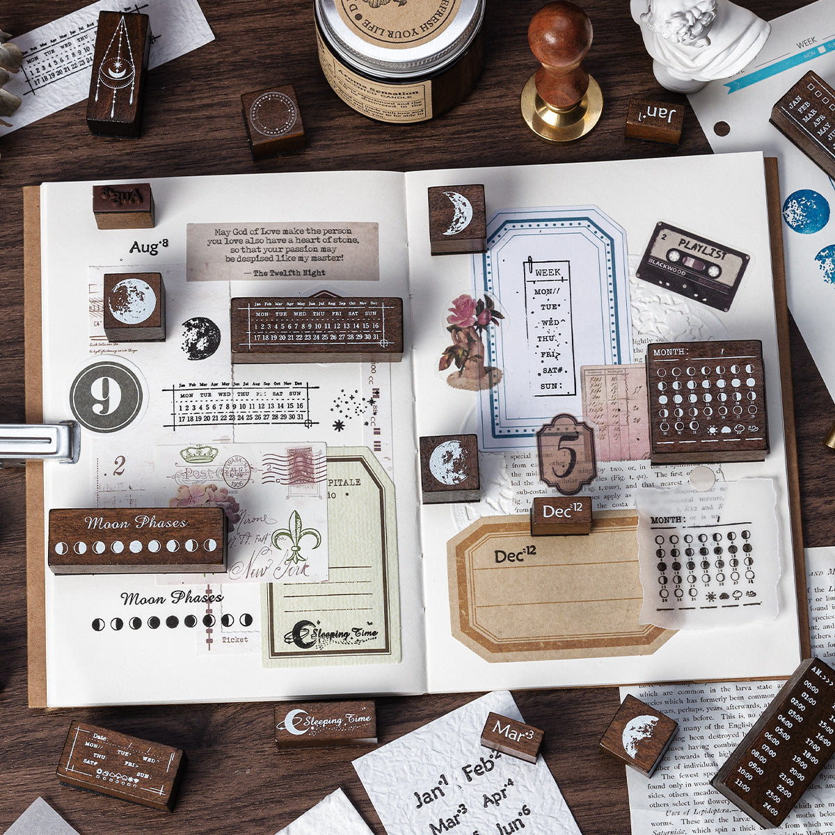 Moon Phase Wooden Stamp Set - ViktaShop