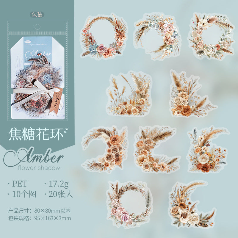 Amber Flower Shadow Series PET Stickers, 6 Options - ViktaShop