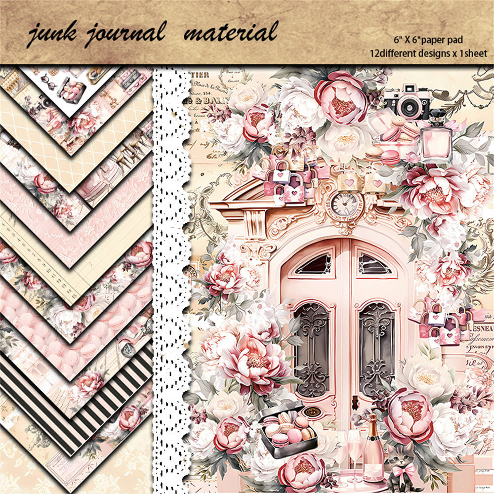 Paris Background Paper - Retro Collage Series, 12 Sheets - ViktaShop