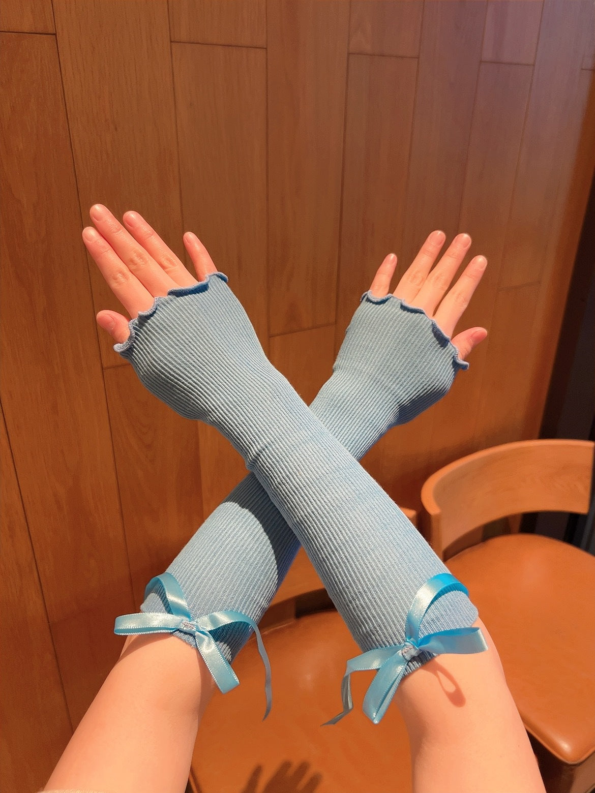 Korean Style Knitted Arm Sleeve, Bow Detail - ViktaShop
