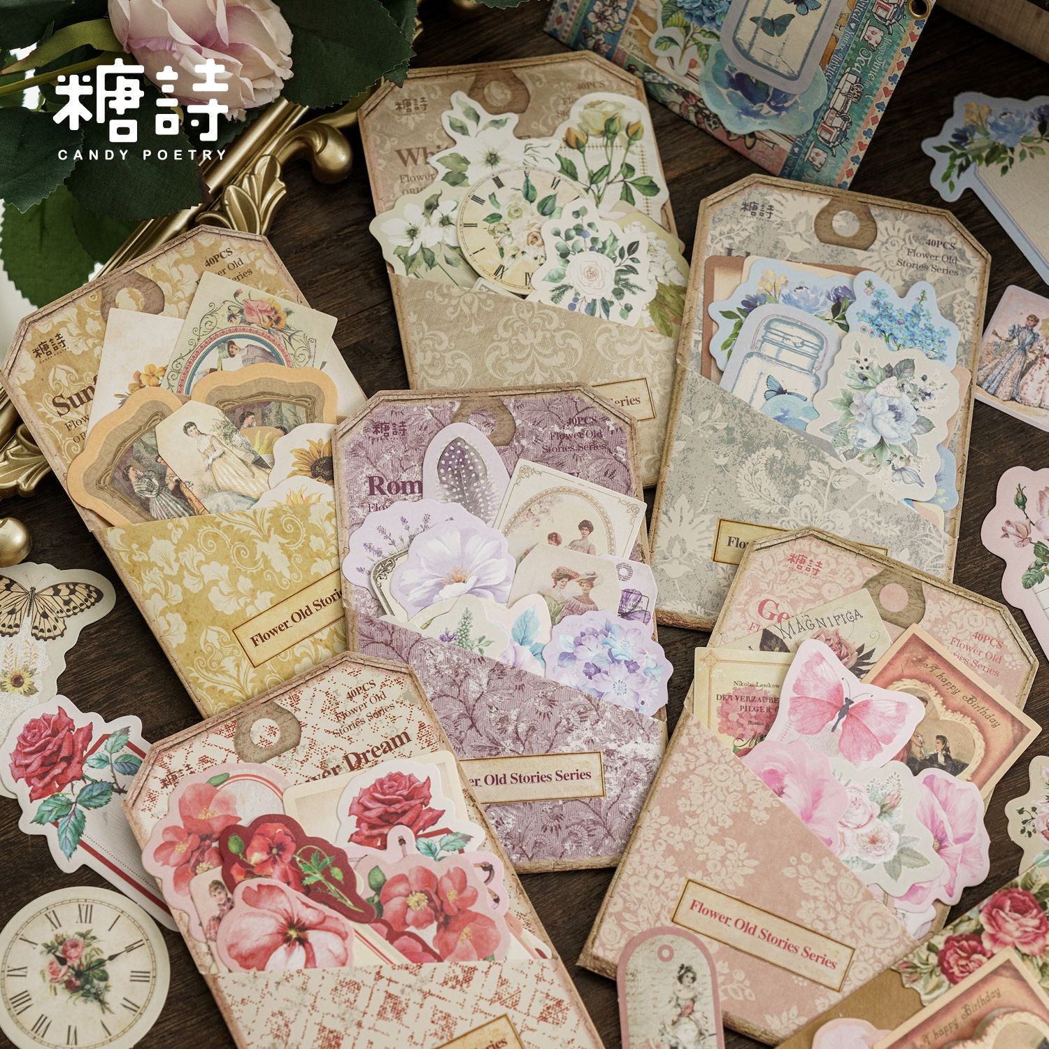 Flower Borderless Material Pack – Flower Old Stories Series, 40 Pcs - ViktaShop