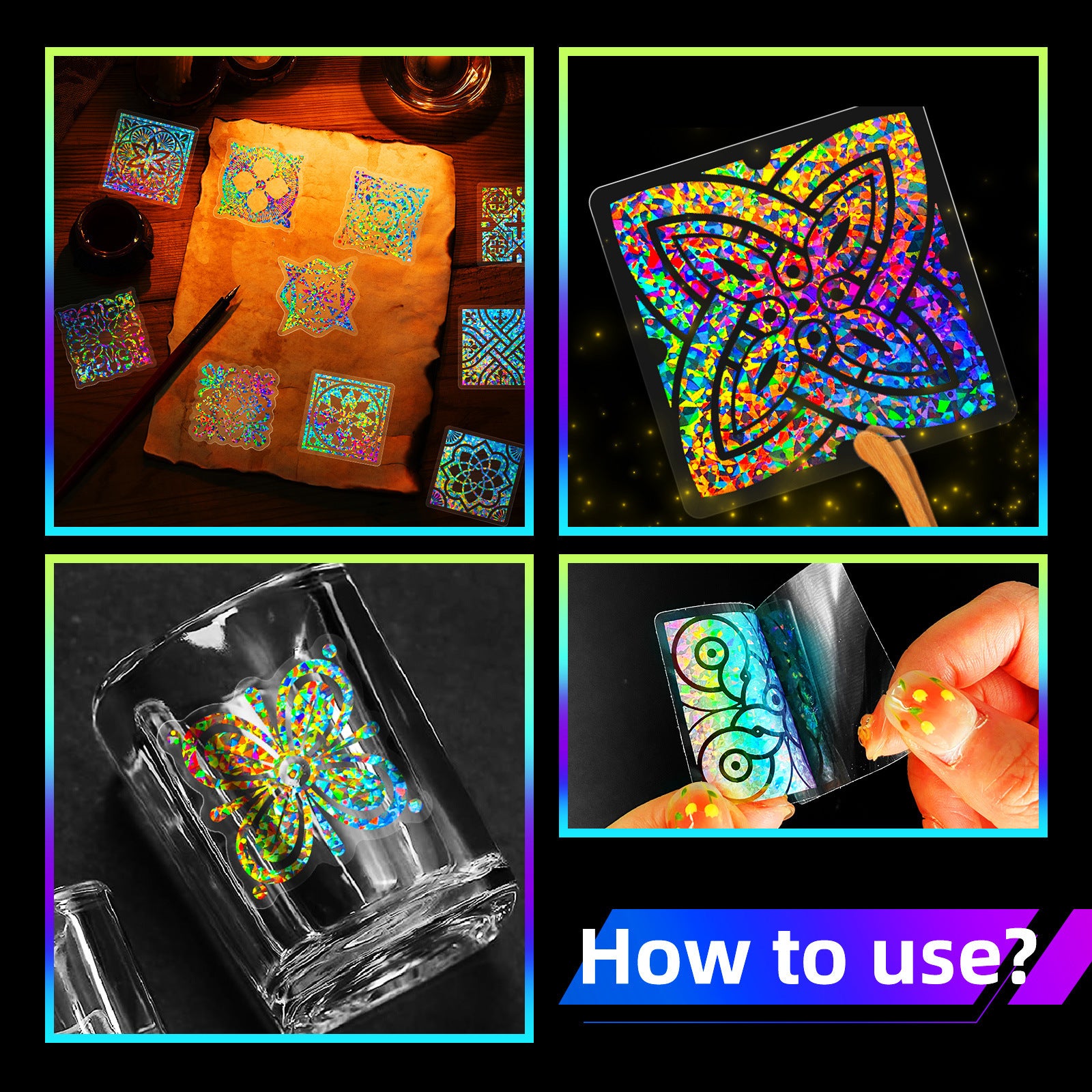 Transparent Laser PET Stickers – Wave, Rice Flower & Hemp Motifs, 50 Pcs - ViktaShop
