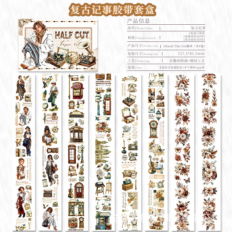 European & American Character PET Tape Box – Die-Cut Sticker Set - ViktaShop