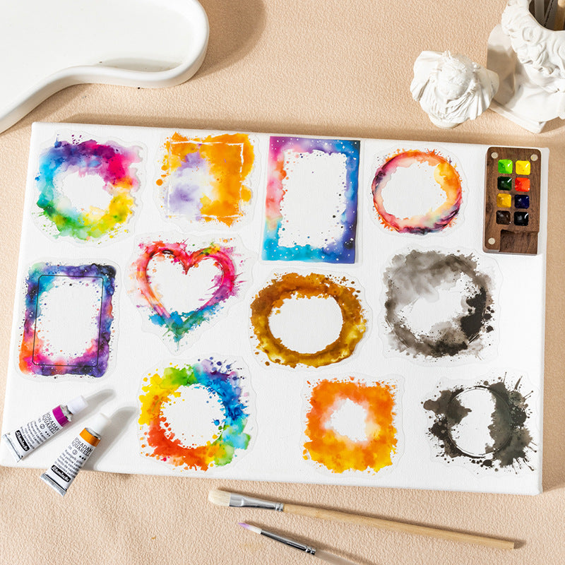 Ketchup Smudged Edge Watercolor Frame PET Stickers, 6 Options - ViktaShop