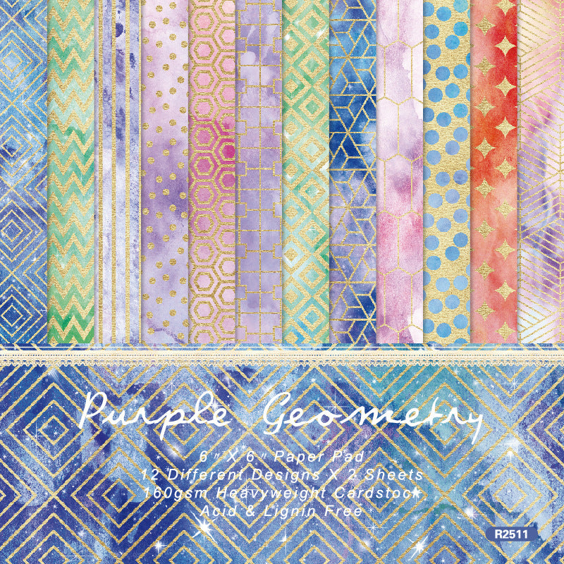 Purple Geometry Background Paper Single-Sided Pattern Paper - 24 Sheets - ViktaShop