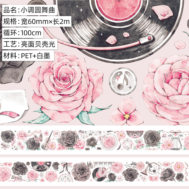 PET Journal Tape – Flower Material & Retro Character - 2m - ViktaShop