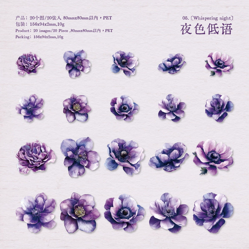 Garden Series PET Material Sticker Pack – Flower Narrative, 20 Pcs - ViktaShop