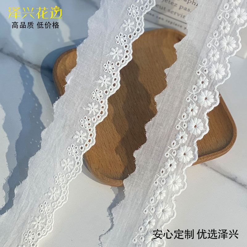 Rose Embroidered Cotton Lace Trim, Perforated Design - ViktaShop