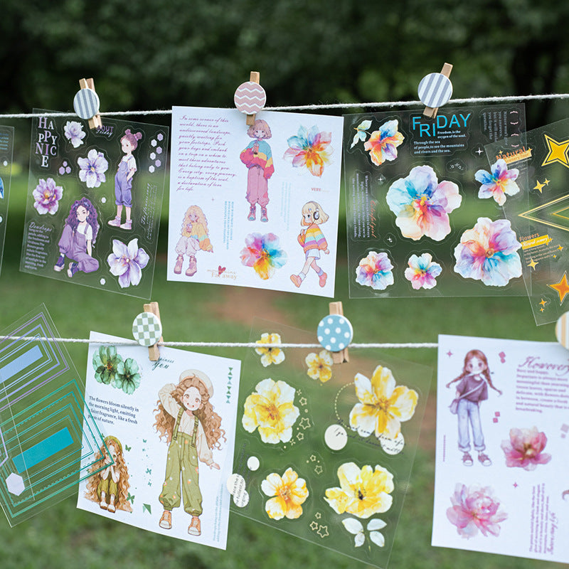 Flower Language Girl Series Die-Cut Sticker Book, 6 Options - ViktaShop
