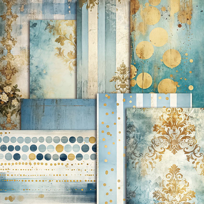 Blue & Gold DIY Album Scrapbook A5 Pattern Paper - 8 Sheets - ViktaShop