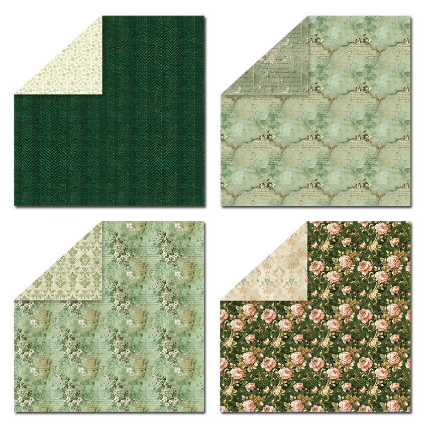 Vintage Green DIY Photo Album Scrapbook Double-Sided Pattern Paper - 24 Sheets - ViktaShop