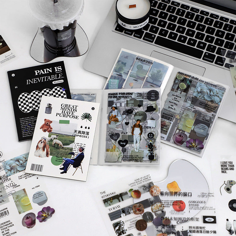 PET Sticker Book – Retro Literary Decoration Material Stickers, 20 Pcs - ViktaShop