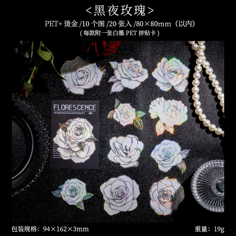 PET Stickers - Night Flowers Series, 20 Pcs - ViktaShop