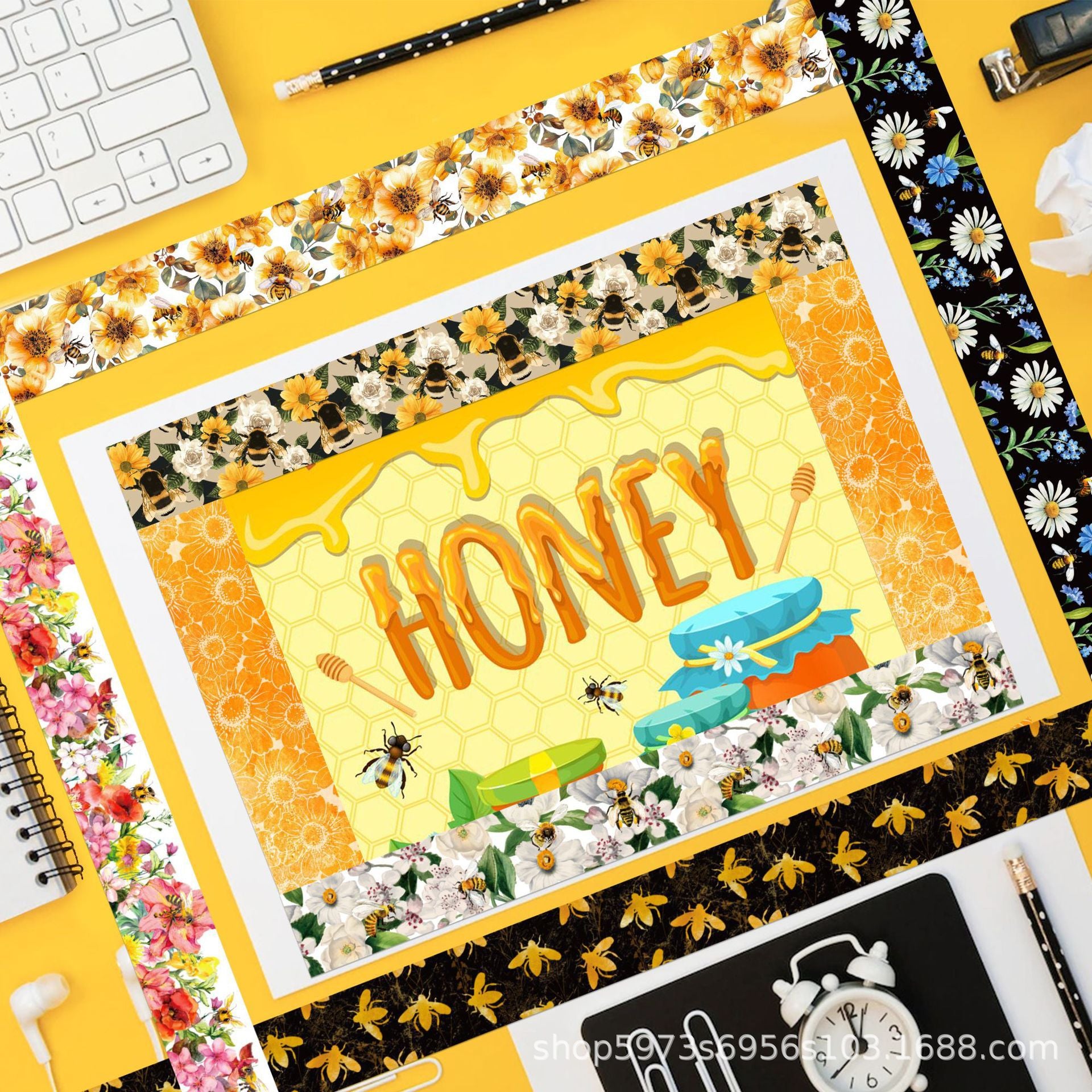 Spring Bee & Flowers Washi Tape – Transparent Roll, 5m - ViktaShop