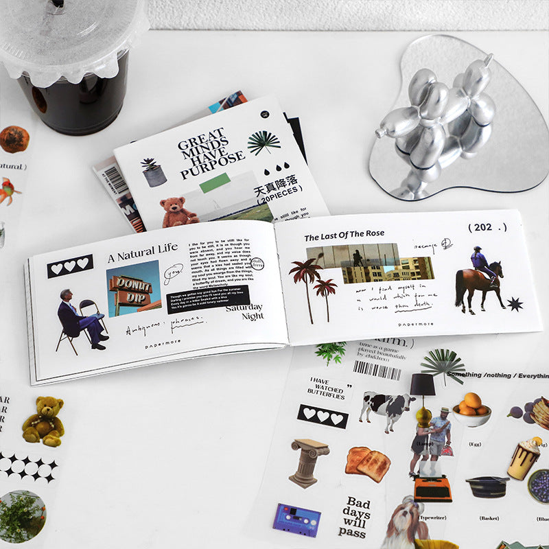 PET Sticker Book – Retro Literary Decoration Material Stickers, 20 Pcs - ViktaShop