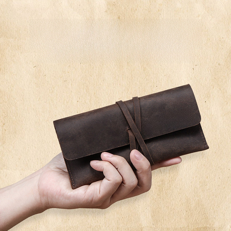 Genuine Leather Roll-Up Pencil Case - ViktaShop