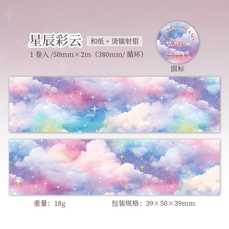 Starry Dream Washi Tape – Laser Silver Starry Sky, Landscape Theme, 2m - ViktaShop