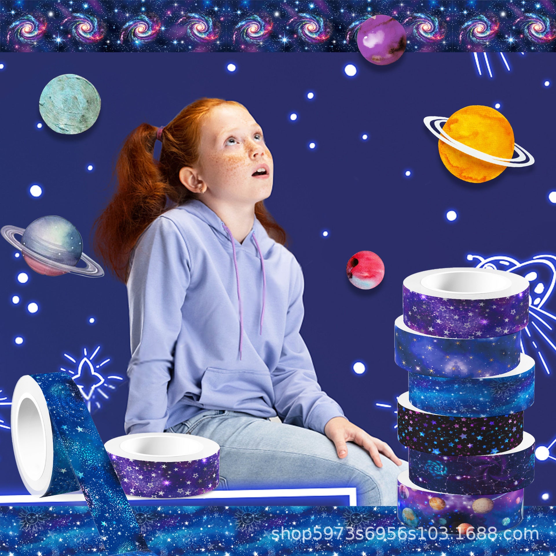 Galaxy & Starry Sky Washi Tape – Transparent Space Theme Roll, 5m - ViktaShop