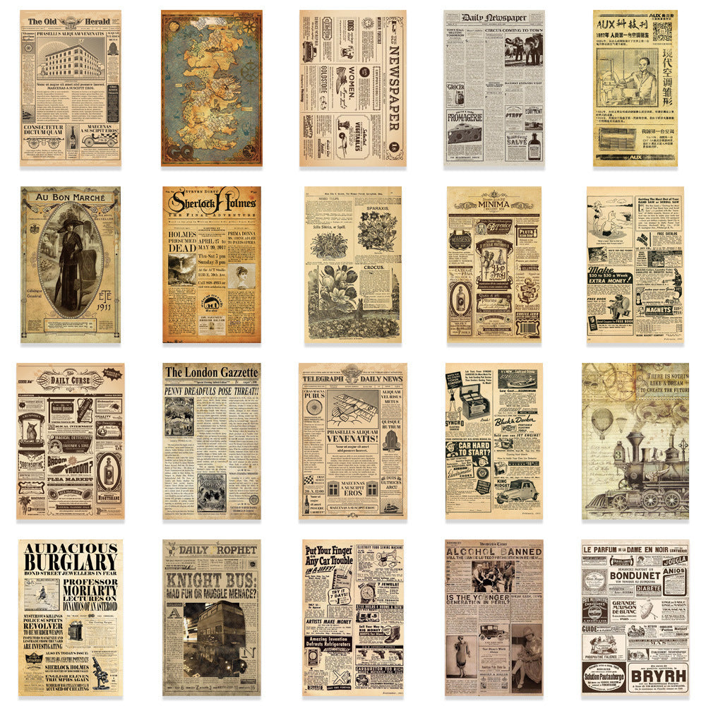 Retro Sheepskin Newspaper PVC Stickers - 35 Pcs