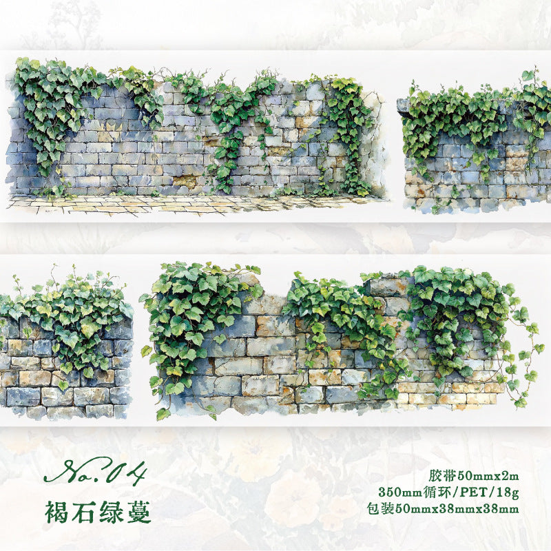 Twilight PET Tape - Green Wild Flower Wall Series, 2m - ViktaShop