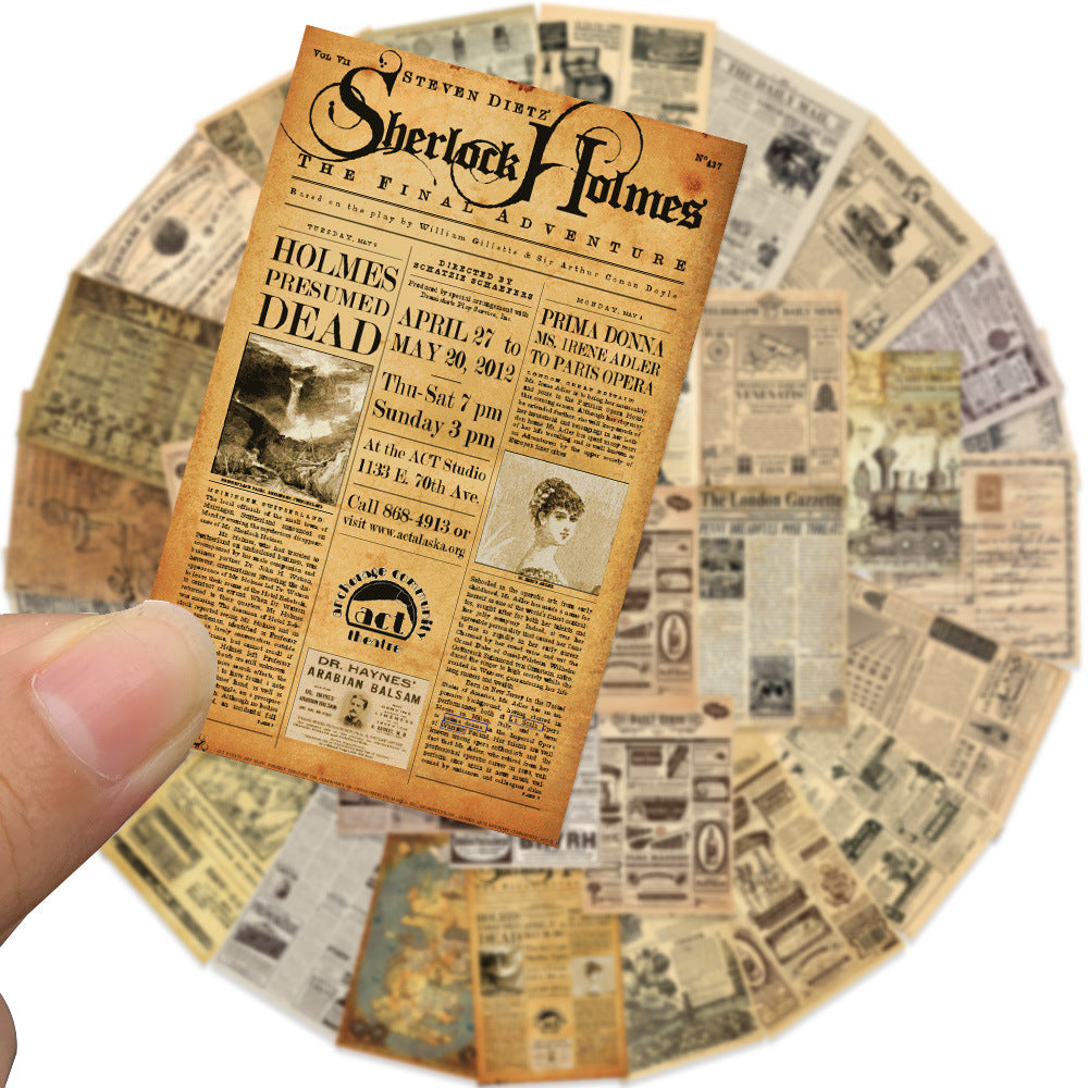 Retro Sheepskin Newspaper PVC Stickers - 35 Pcs