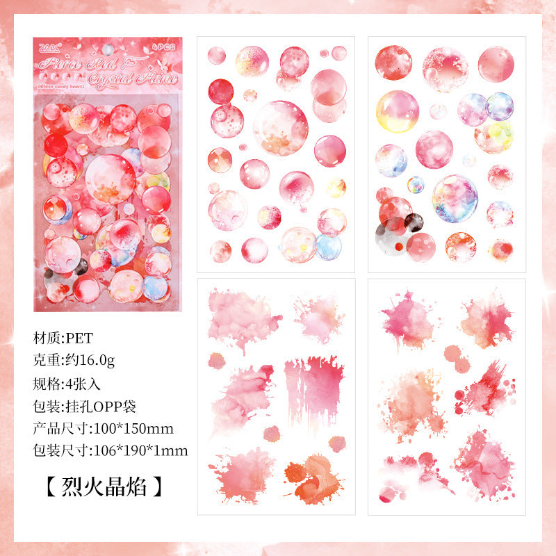 Glass Candy Heart PET Stickers - Transparent Splash Ink Style - ViktaShop