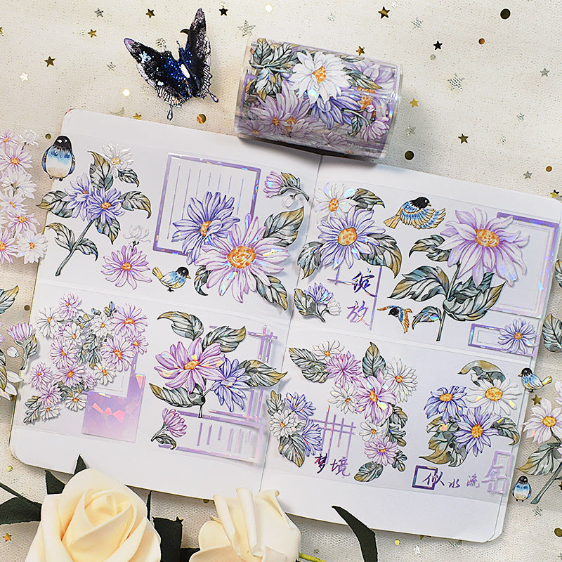 Floral PET Journal Tape - Shell Light Decorative Stickers, 2m - ViktaShop