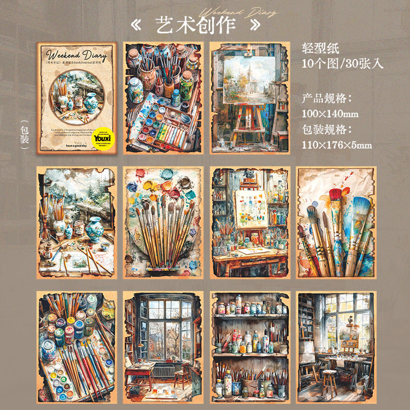 Weekend Diary Series Junkjournal Retro Material Paper 30 Sheets