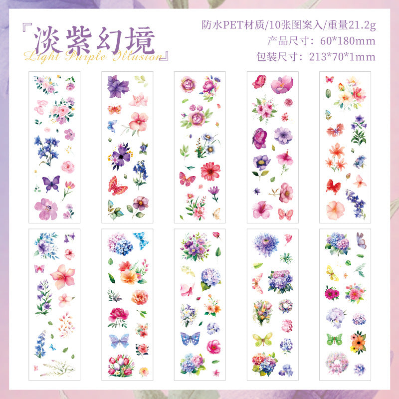 Pet Die-Cut Flat Stickers, Streamer Flower Series, 10 psc