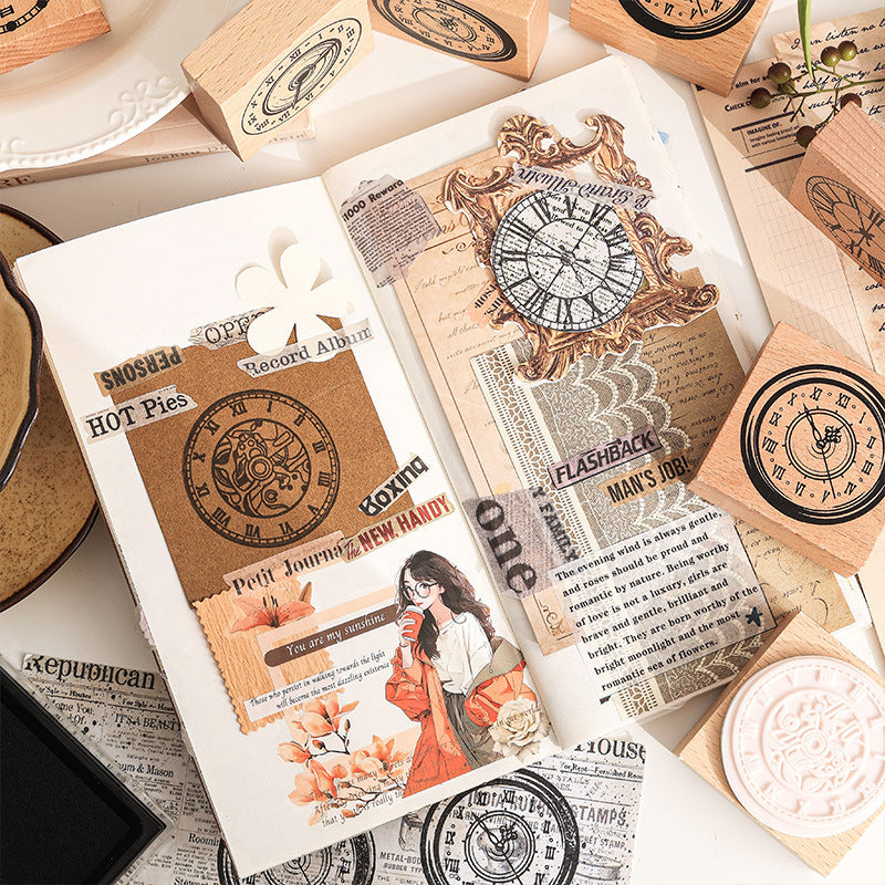Wooden Stamp – Retro Clock Design, Beech Wood, 6 Options - ViktaShop