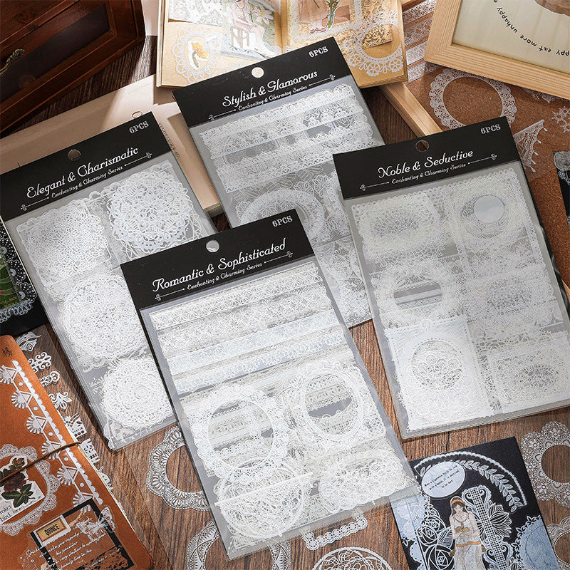 Transparent Lace Waterproof PET Stickers – Retro Border Design, 4 Options - ViktaShop
