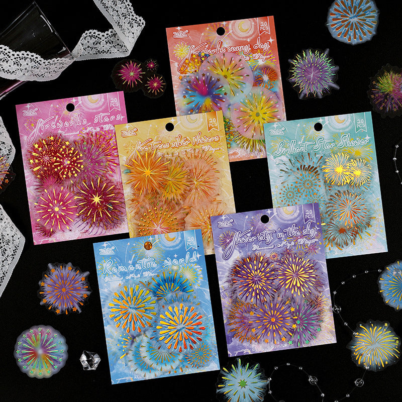 Fluorescent Night Language Stickers - Fireworks & Stars, 6 Pcs - ViktaShop