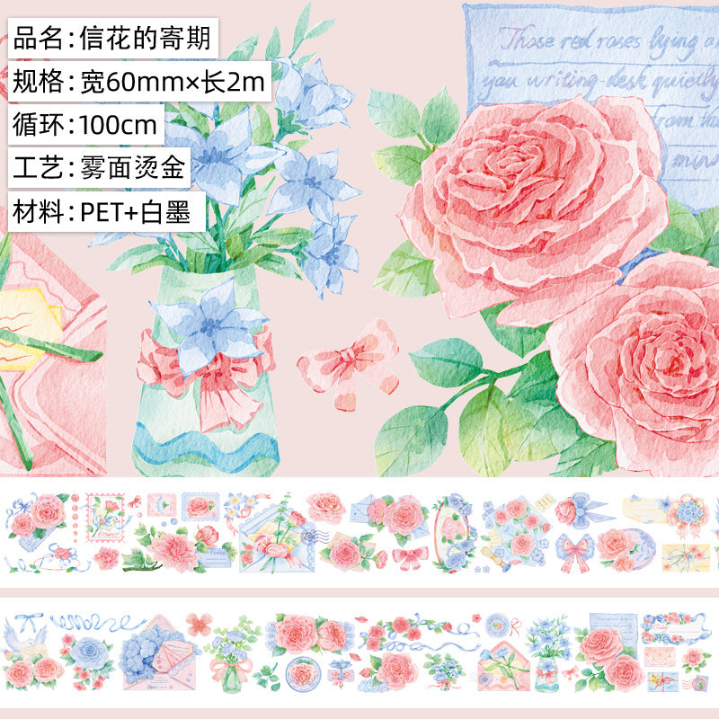 PET Journal Tape – Flower Material & Retro Character - 2m - ViktaShop