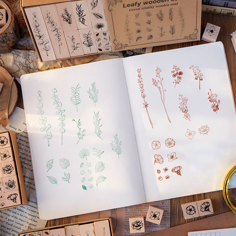 Lush Leaves Wooden Stamp – Lotus & Plant Design, 2 Options - ViktaShop