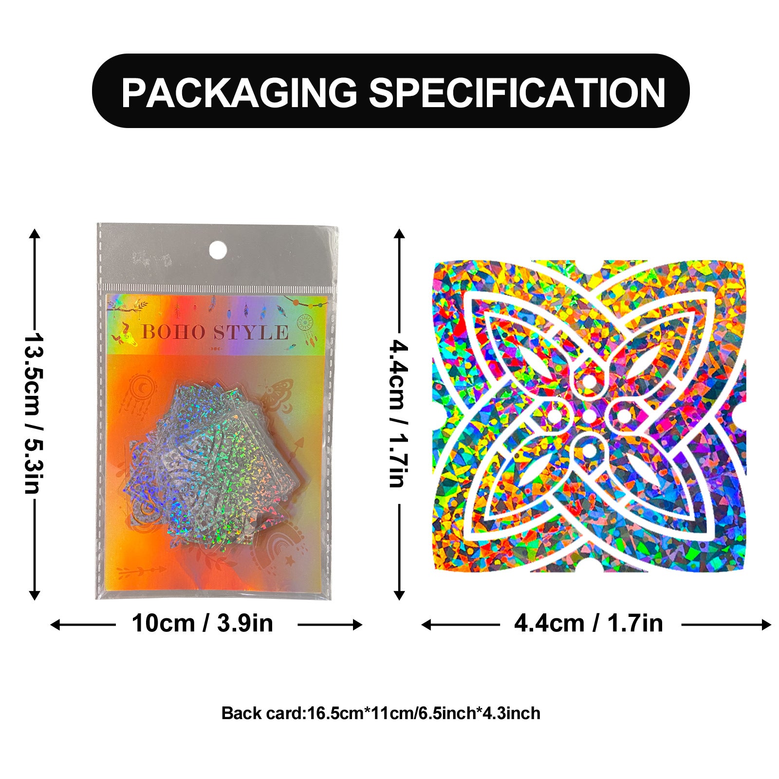 Transparent Laser PET Stickers – Wave, Rice Flower & Hemp Motifs, 50 Pcs - ViktaShop
