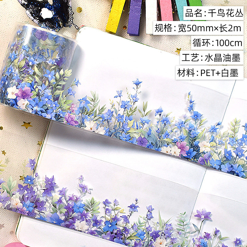 Antique Floral PET Tape – Vintage Landscape Hemp Stickers for Scrapbooking, 2m - ViktaShop