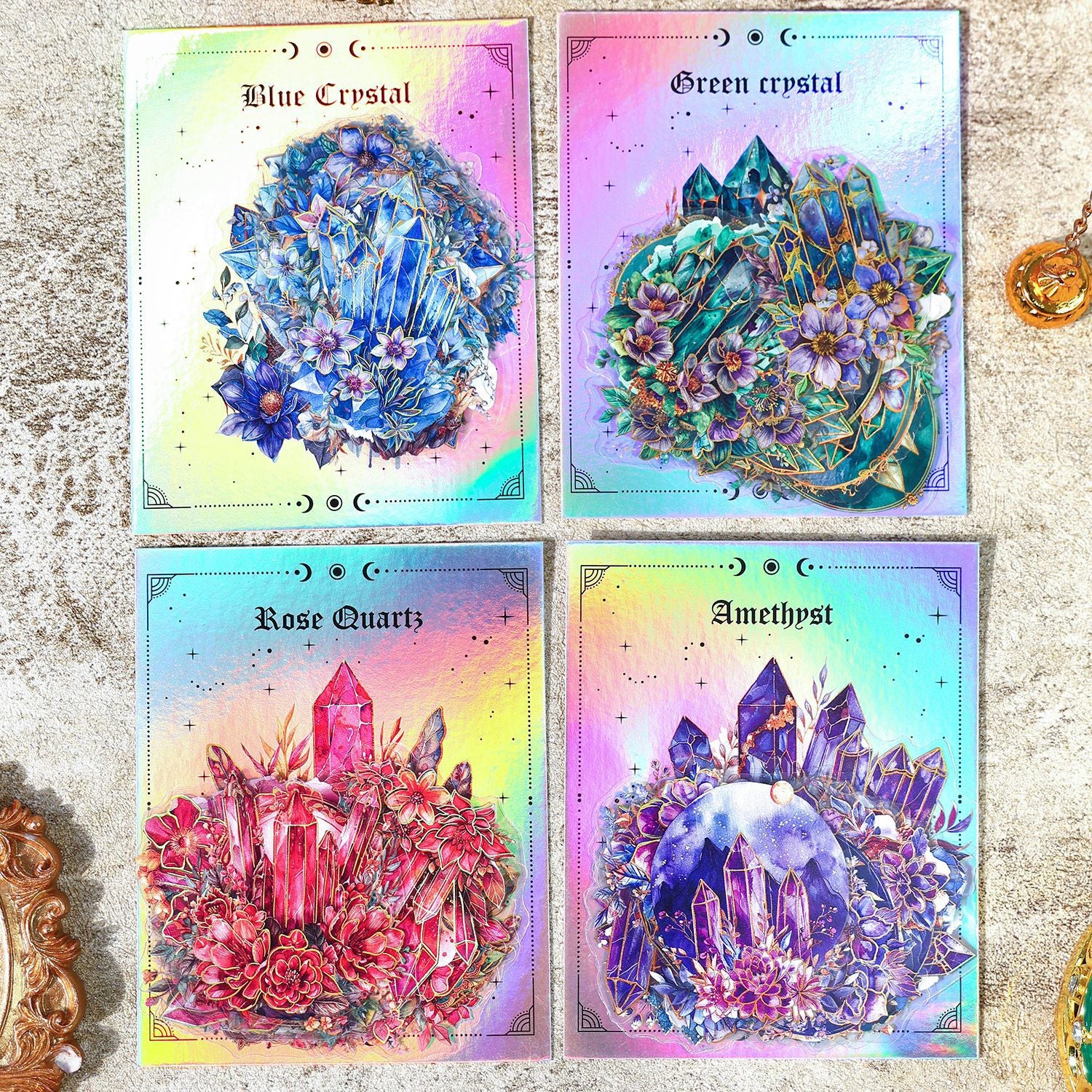 Ancient Forest PET Bronzing Sticker Bag - Crystal Series, 20 Pcs - ViktaShop