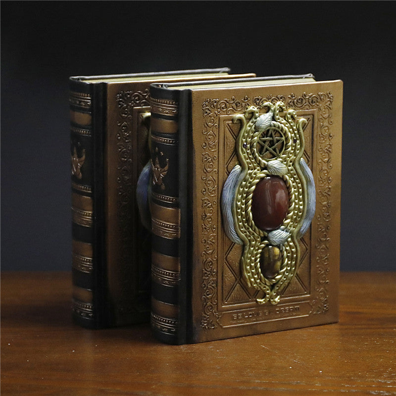 Retro Crystal Gem Notebook – Hardcover with Natural Stone - ViktaShop