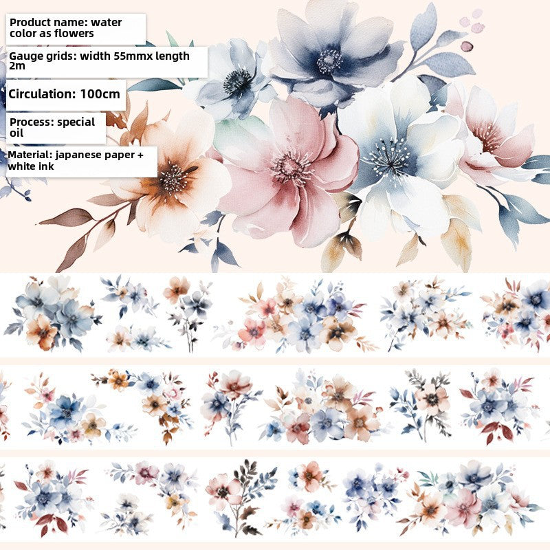 Watercolor Flower PET Tape – Black & White Frame - 2m - ViktaShop