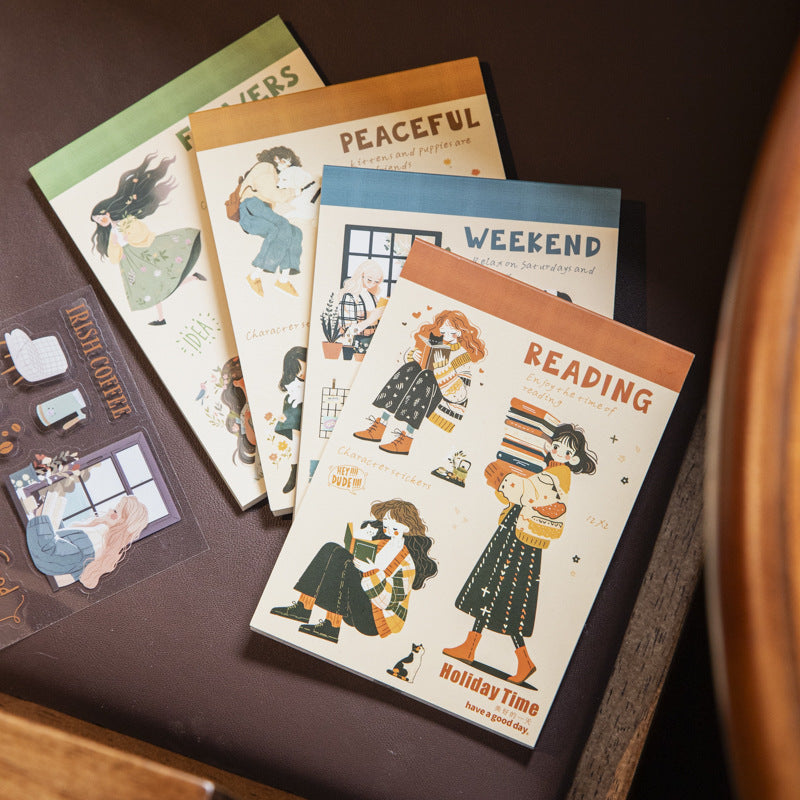 Double Material Character Landscape Sticker Book – Holiday Time Series, 24 Pcs - ViktaShop