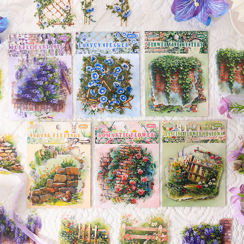 Secret Garden Landscape Stickers – Transparent PET Brick Wall & Flower Wall - ViktaShop
