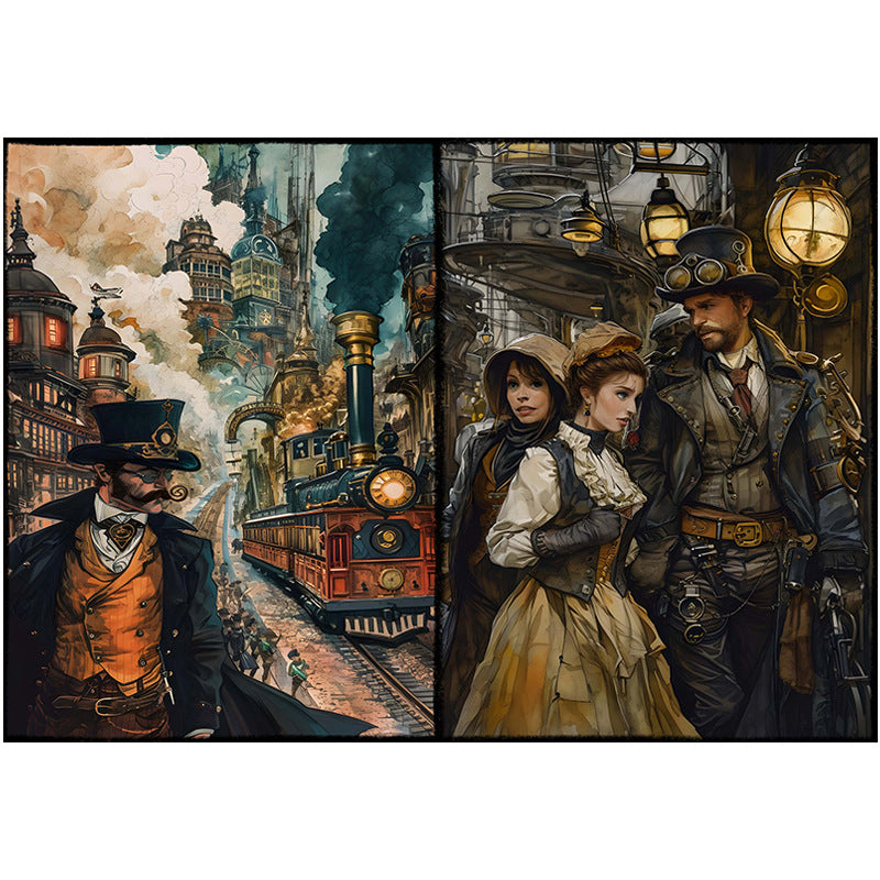 Industrial Revolution Mechanical Age Character Pattern Paper - Retro Style, 10 Sheets - ViktaShop