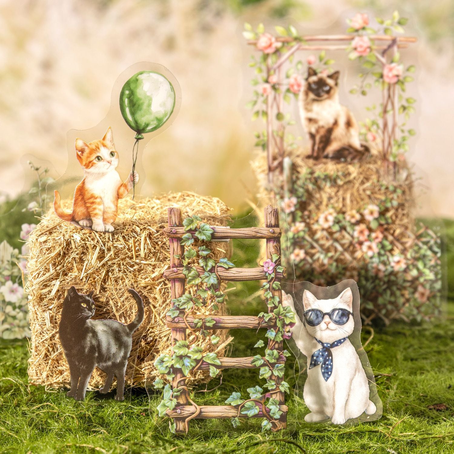 PET Sticker - Backyard Cat Series, Fence Cat, 15 Pcs - ViktaShop