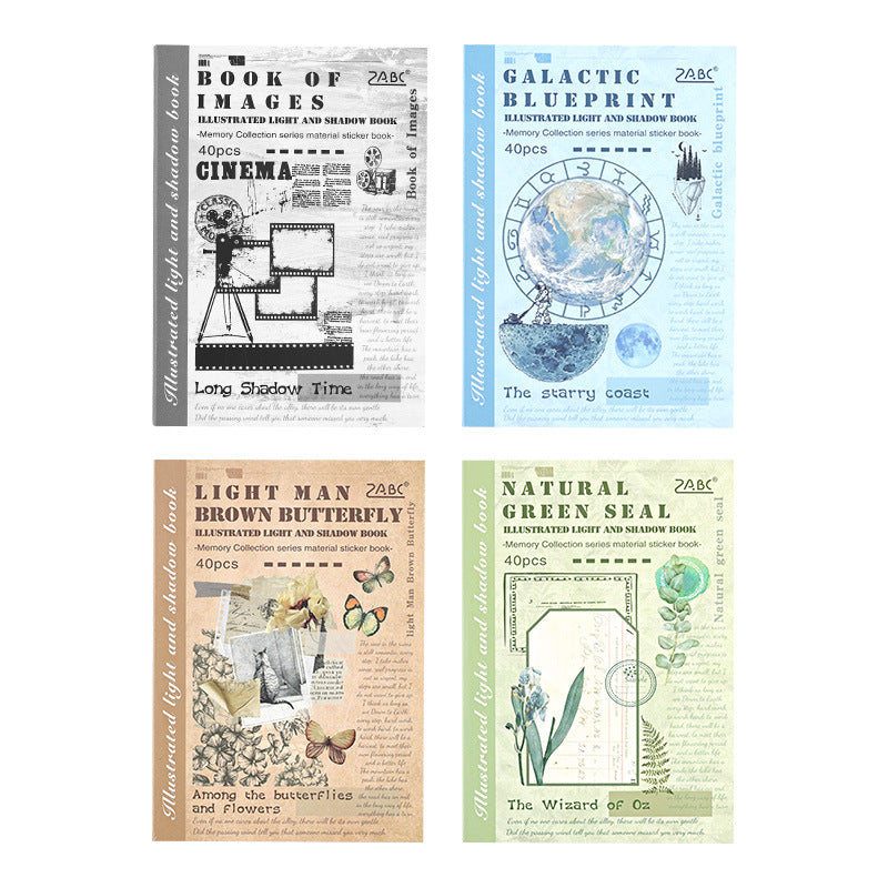 Light and Shadow Retro Sticker Book - Thin DIY Diary Decoration, 4 Options - ViktaShop