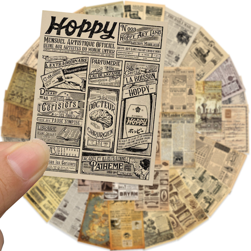 Retro Sheepskin Newspaper PVC Stickers - 35 Pcs
