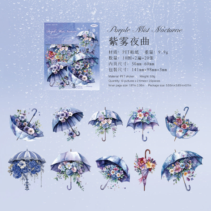 Flower umbrella PET sticers 10 psc