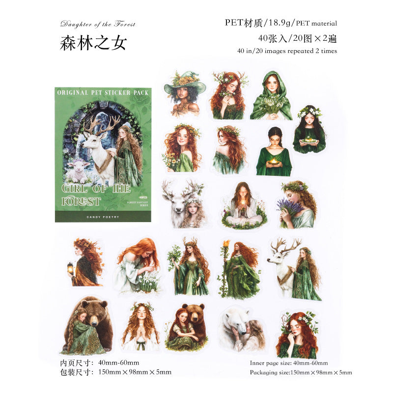 Sugar Poetry PET Sticker Pack – Forest Fantasy Series, 40 Pcs - ViktaShop