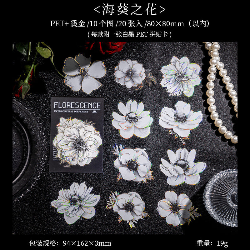 PET Stickers - Night Flowers Series, 20 Pcs - ViktaShop