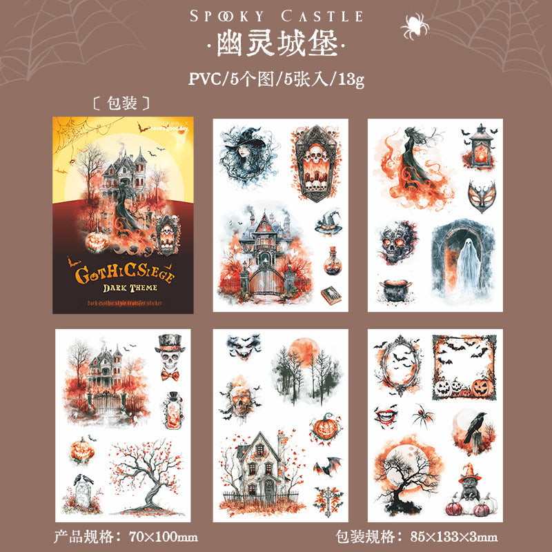 Dark Gothic Wind Transfer Sticker – Gothic Besieged City Series, 5 Pcs - ViktaShop